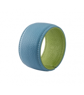 Cuff bracelet in ice blue and olive green leather SYLVIE