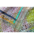Foulard lin carre jaune et rose 