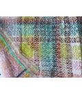 Foulard lin carre jaune et rose 